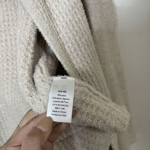 Barefoot dreams cozy chic ivory beige waffle knit drape front cardigan sweater - Picture 4 of 5